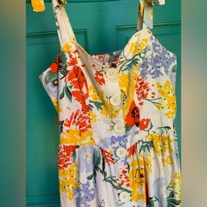 Urban Outfitters Linen Button-Front Tie-Shoulder Positano Floral Midi Dress XS